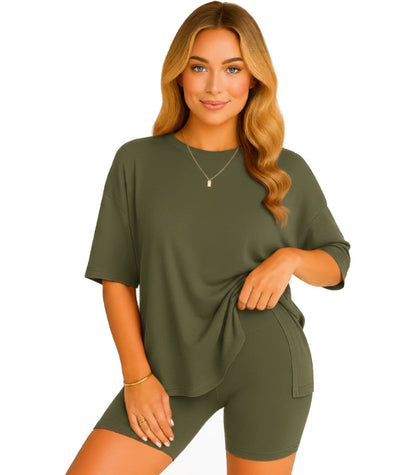 CozyFlex™ Soft Tee & Flattering Shorts Two-Piece Set