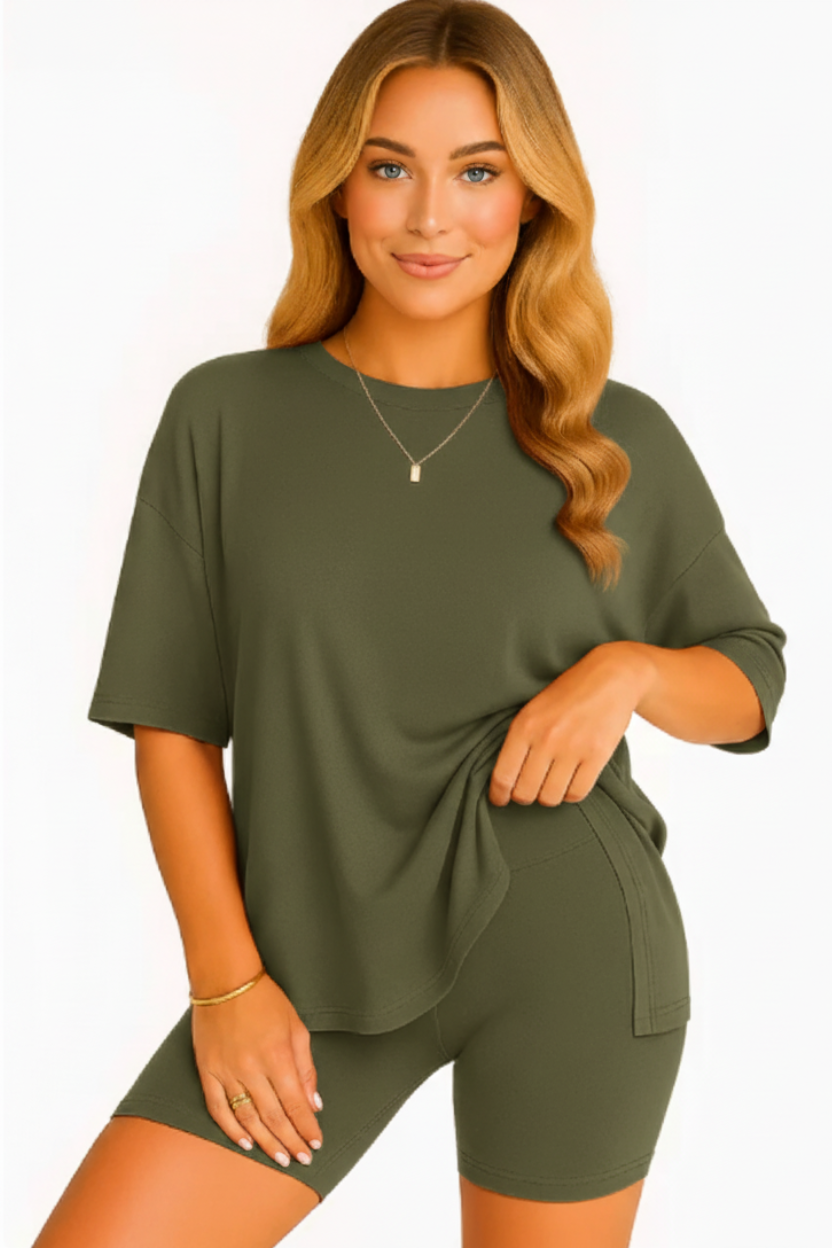 CozyFlex™ Soft Tee & Flattering Shorts Two-Piece Set