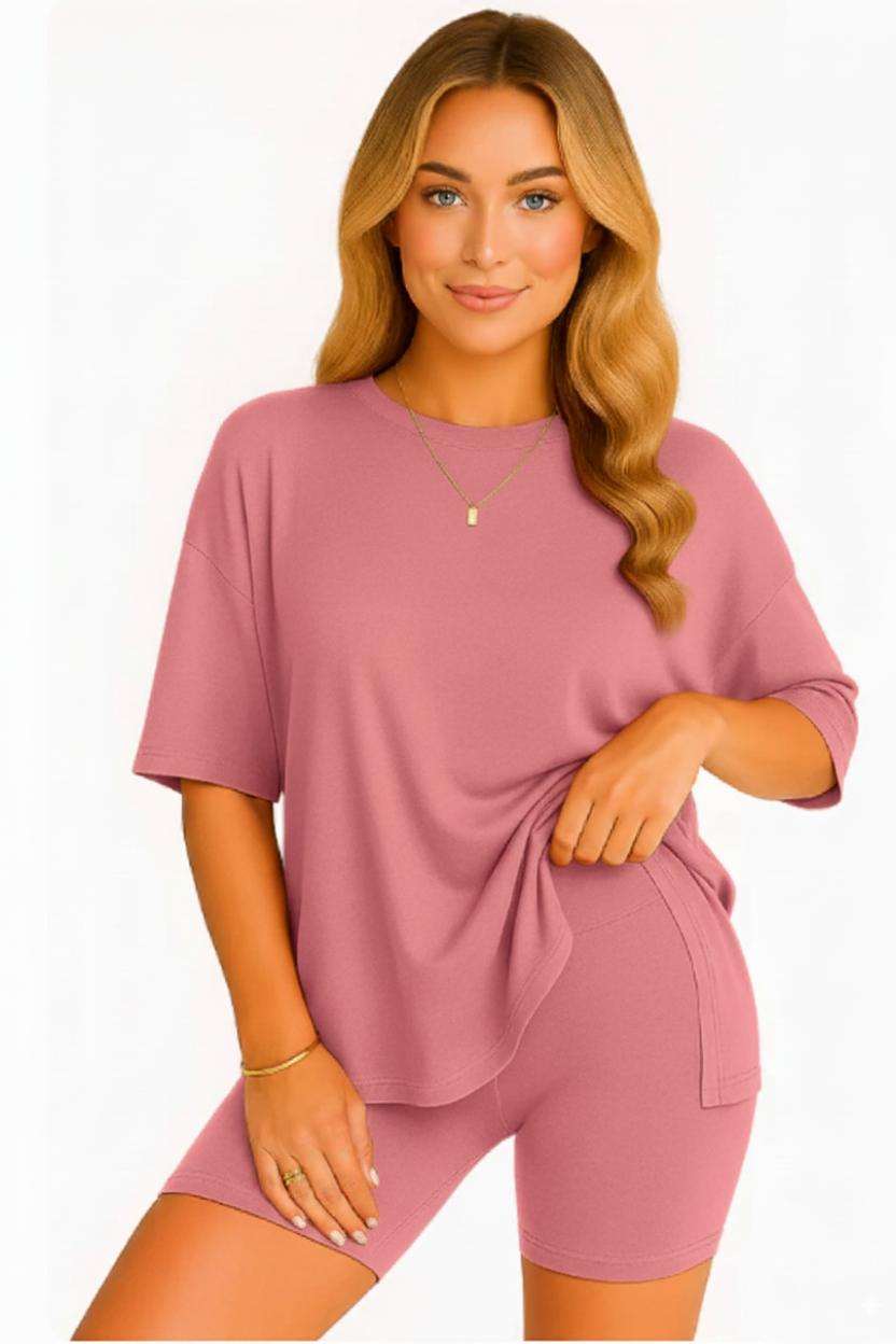 CozyFlex™ Soft Tee & Flattering Shorts Two-Piece Set