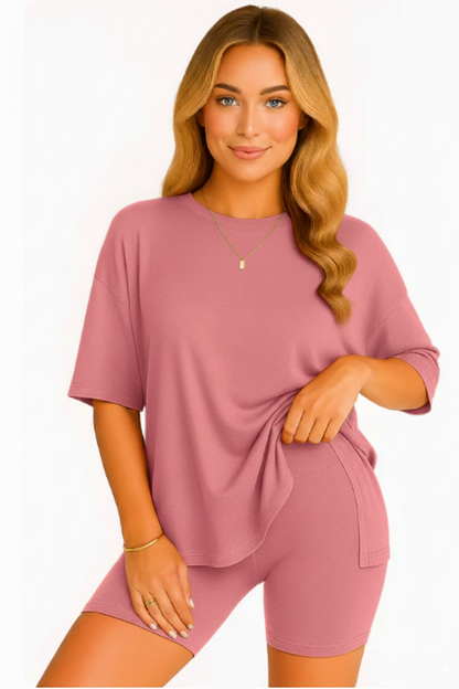 CozyFlex™ Soft Tee & Flattering Shorts Two-Piece Set