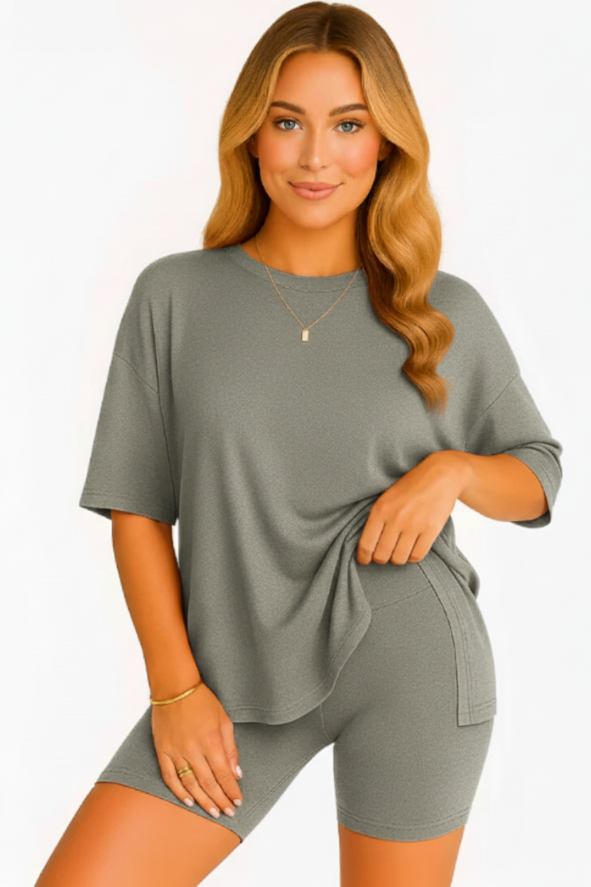 CozyFlex™ Soft Tee & Flattering Shorts Two-Piece Set