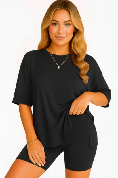 CozyFlex™ Soft Tee & Flattering Shorts Two-Piece Set