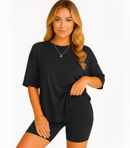 CozyFlex™ Soft Tee & Flattering Shorts Two-Piece Set