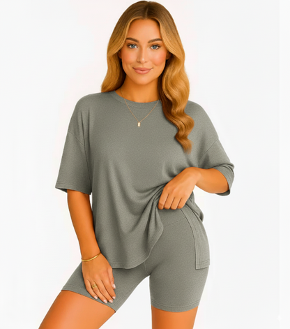 CozyFlex™ Soft Tee & Flattering Shorts Two-Piece Set