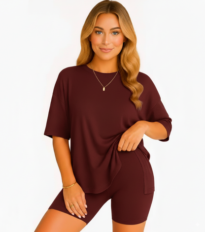 CozyFlex™ Soft Tee & Flattering Shorts Two-Piece Set